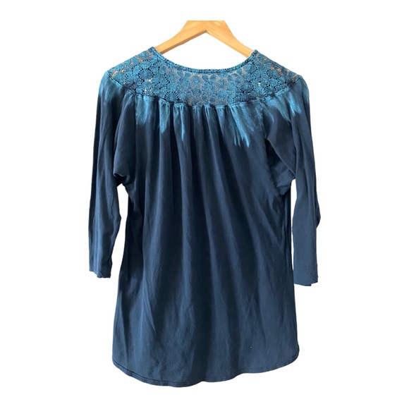 Unique Boho Crochet Cotton Language Long Sleeve Tee Top - ¾ sleeve - Size L - Picture 2 of 6